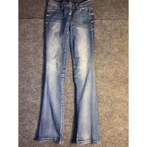 WallFlower Jeans Womens 3 Blue Denim Stretch Authentic Wide Faded Bootcut‎ Leg